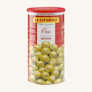 La Española Green olives stuffed with anchovies, Oro, manzanilla variety, can 600 gr drained (1.46 kg net weight) A